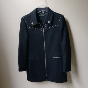 NWOT Zara Black Pea Coat with Silver Studs Size Medium